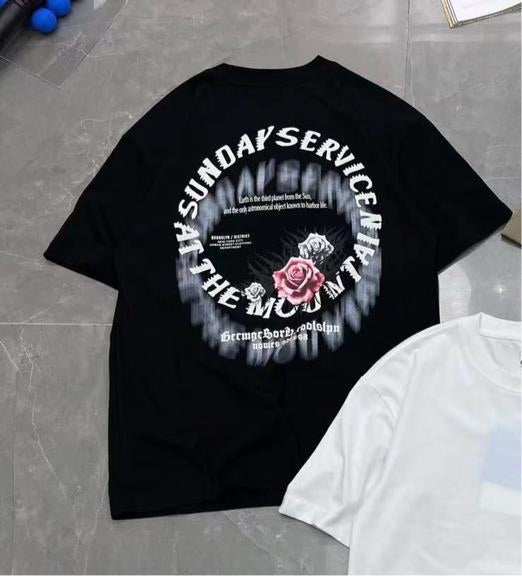 Black Colour Sunday Service With Back Print Drop Shoulder TShirt 298139