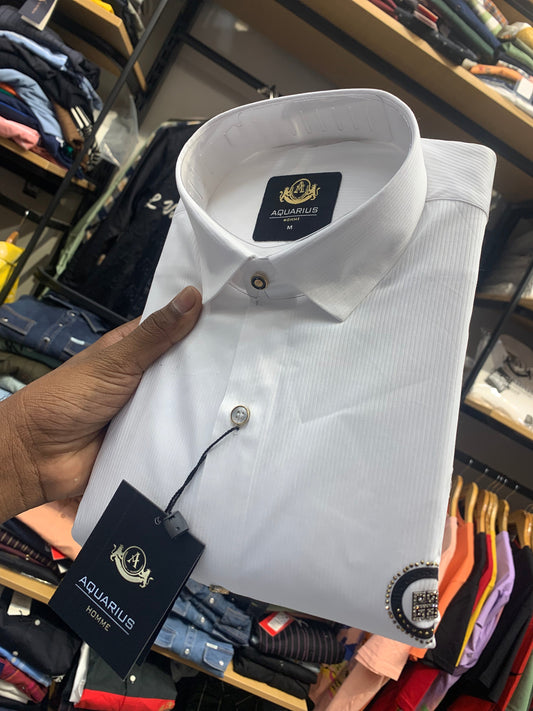 AQUARIUS White Colour With Front VIG Sticker Full Sleeve Men Shirt 2200