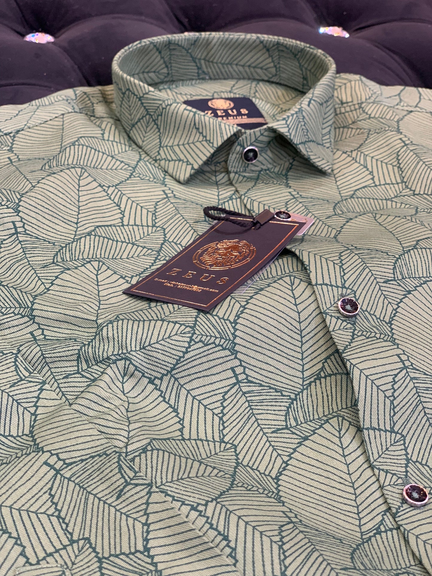 Zeus UEZGreen Colour Lycra Cotton Full Sleeve Premium Leaf Print Shirt 9131