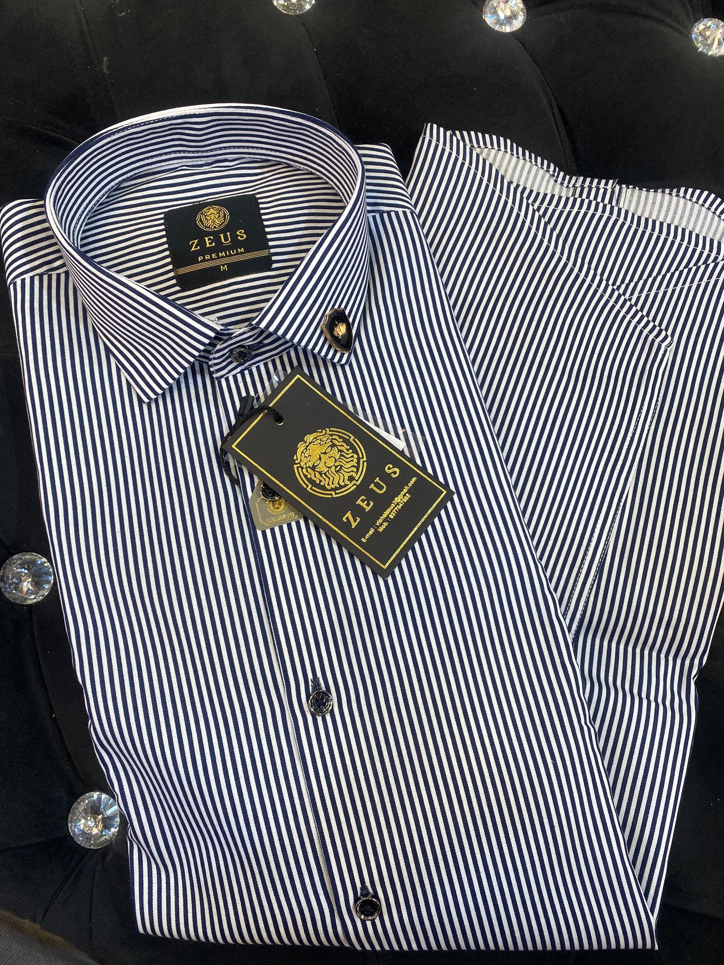 ZEUS White Navy Colour With Navy Lines Lycra Cotton Full Sleeves Shirt 567891
