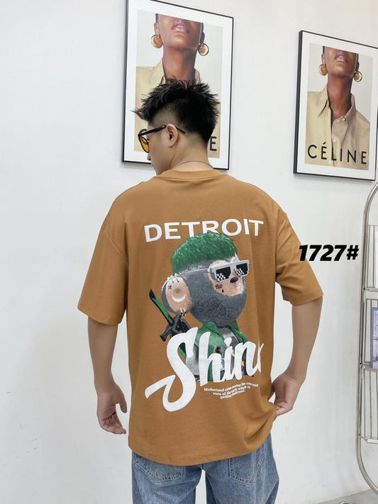 DETROIT Brown Colour With Front and Back Print Premium Quality Drop Shoulder Tshirt 1727