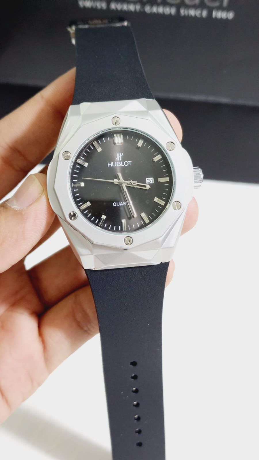 BUH Black Strap Silver Ring Black Dial Men Watch