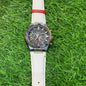 Ide White Strap Black Dial Silver Ring chronograph working Men Watch 400440
