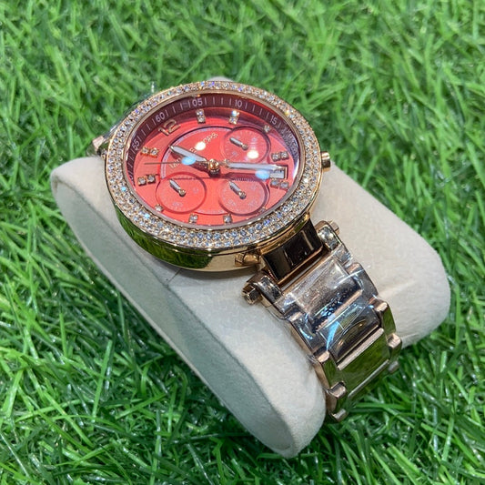 Cim Red Copper Chrono Stud CIM Ladies Chain Watch 400127