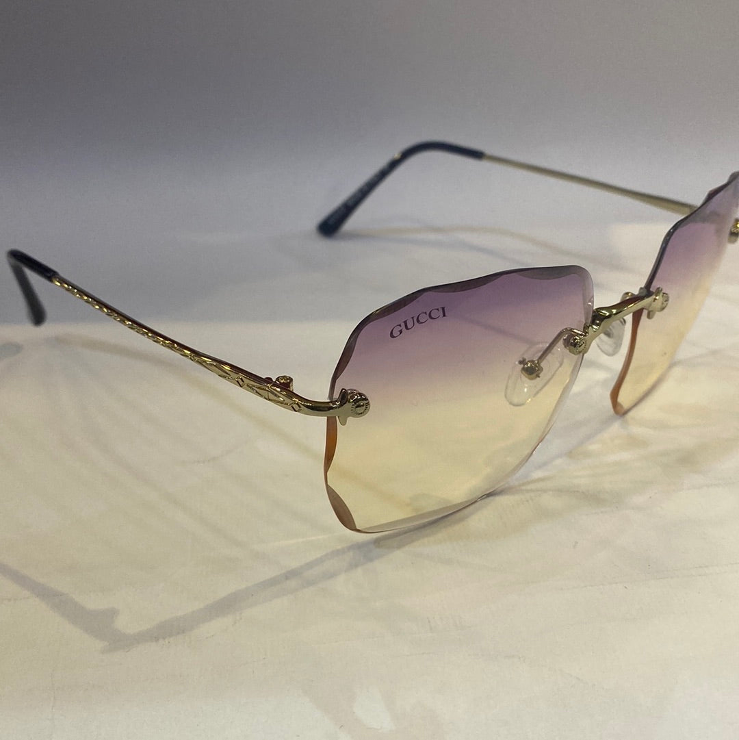 CUG Frameless Golden Black Stick Purple Transparent Shade Sunglass 68108 59 18-141