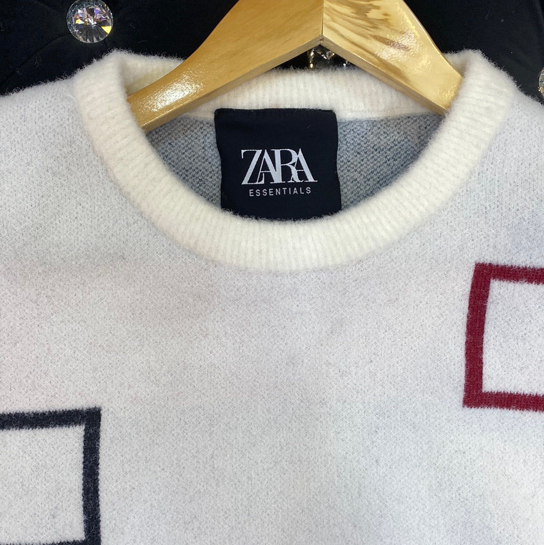 White ZR Soft Square Design Sweater for Men Unisex 9110