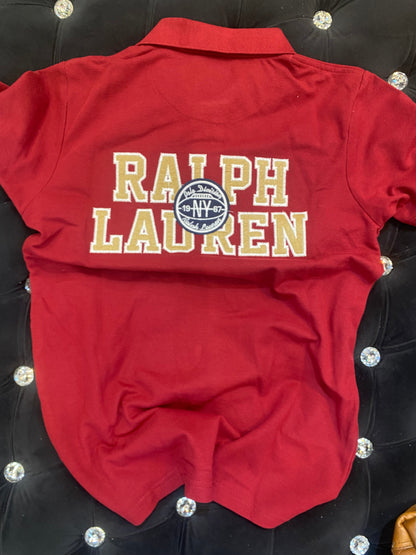 LOP LAR Red Colour With Navy R Logo Half Sleeves Back Print Cotton TShirt 196702