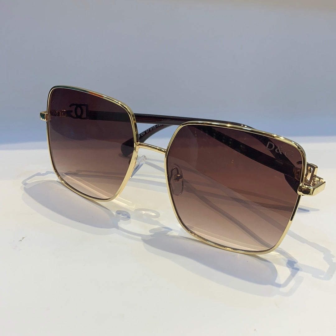 Lod Dol Golden Frame Brown Shade Unisex Sunglass H5608 C4 57 15-140