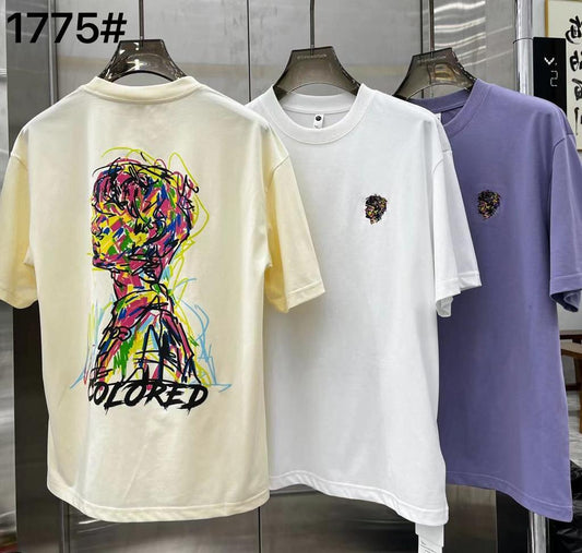 Colored White Colour With Front Back Embroidery Print Premium Quality Tshirt 1775