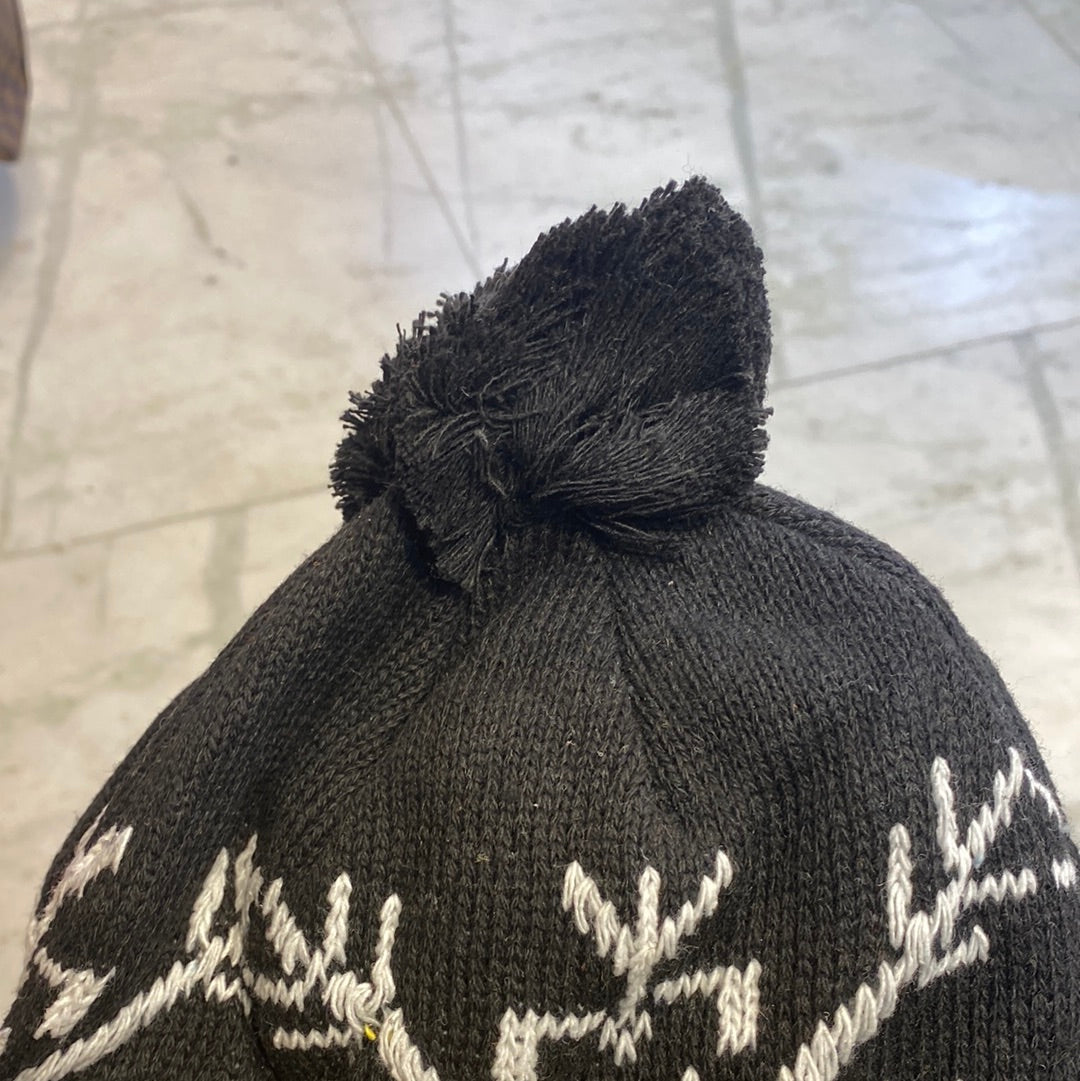 Black Yellow Colour Ear flaps features braided tassels Beanie Cap 9343