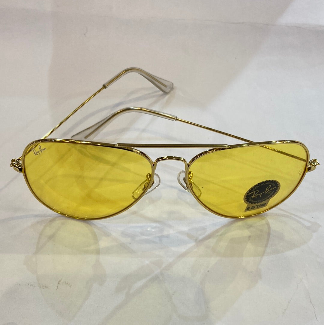 YAR RB Gold Frame Yellow Shade Unisex Aviator Sunglass RB 3026 62 14-135