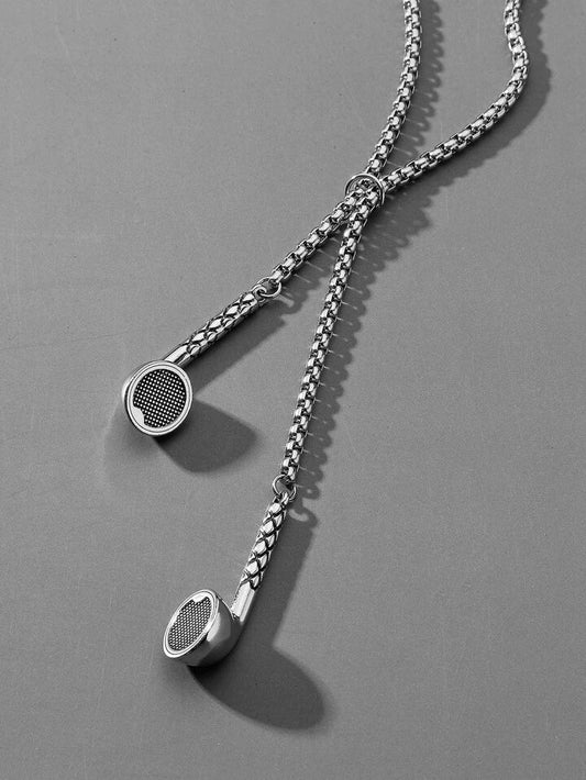 Sliver Men Earphones Pendant Necklace Chain 50263