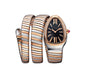 LVB Copper Silver Snake Chain Ladies Stud Black Dial Watch 401026
