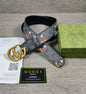 Black Colour Cug Guc Gold G  Buckle Micky Print Genuine Leather Men’s Belt 9181