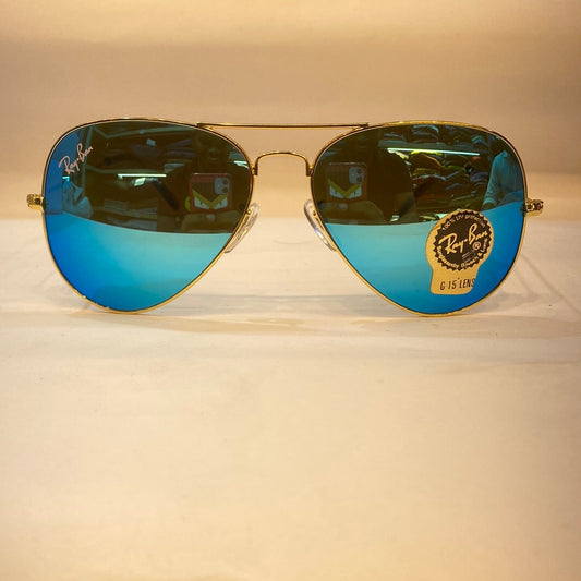YAR RB Glossy Gold Frame Blue Shade Unisex Aviator Sunglasses RB3026 62 14 138