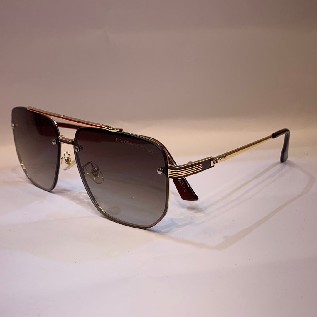 TID Gold Frame Brown Shade Unisex Sunglass 10481 58 14-145
