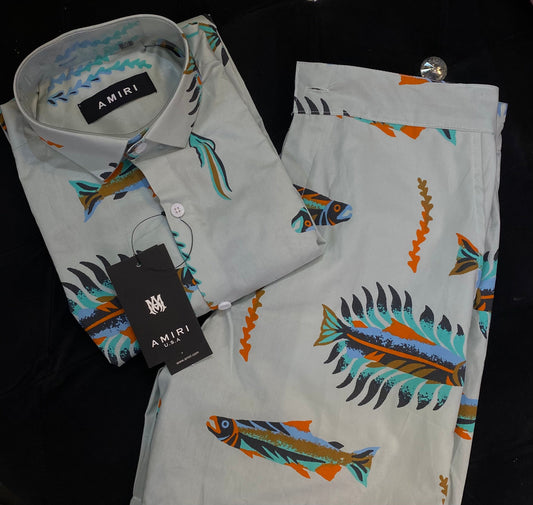 IMA Baby Blue Colour With Sea Flower Print Important Shirt With Shorts Coord Set 298172