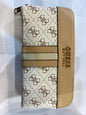 EUG White Beige Colour With Monogram Genuine Leather Ladies Clutch 074401