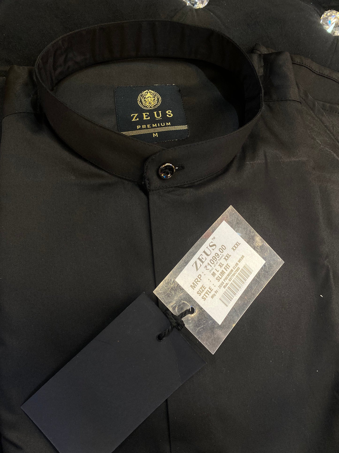 ZEUS Black Colour With Plain Chinese Collar Lycra Cotton Full Sleeves Shirt 567895