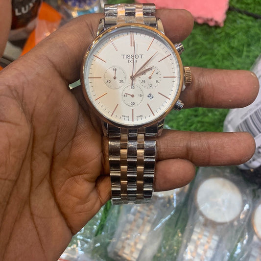 Sit Sliver Copper Chain White Dial Chronograph Working Men Watch  401466