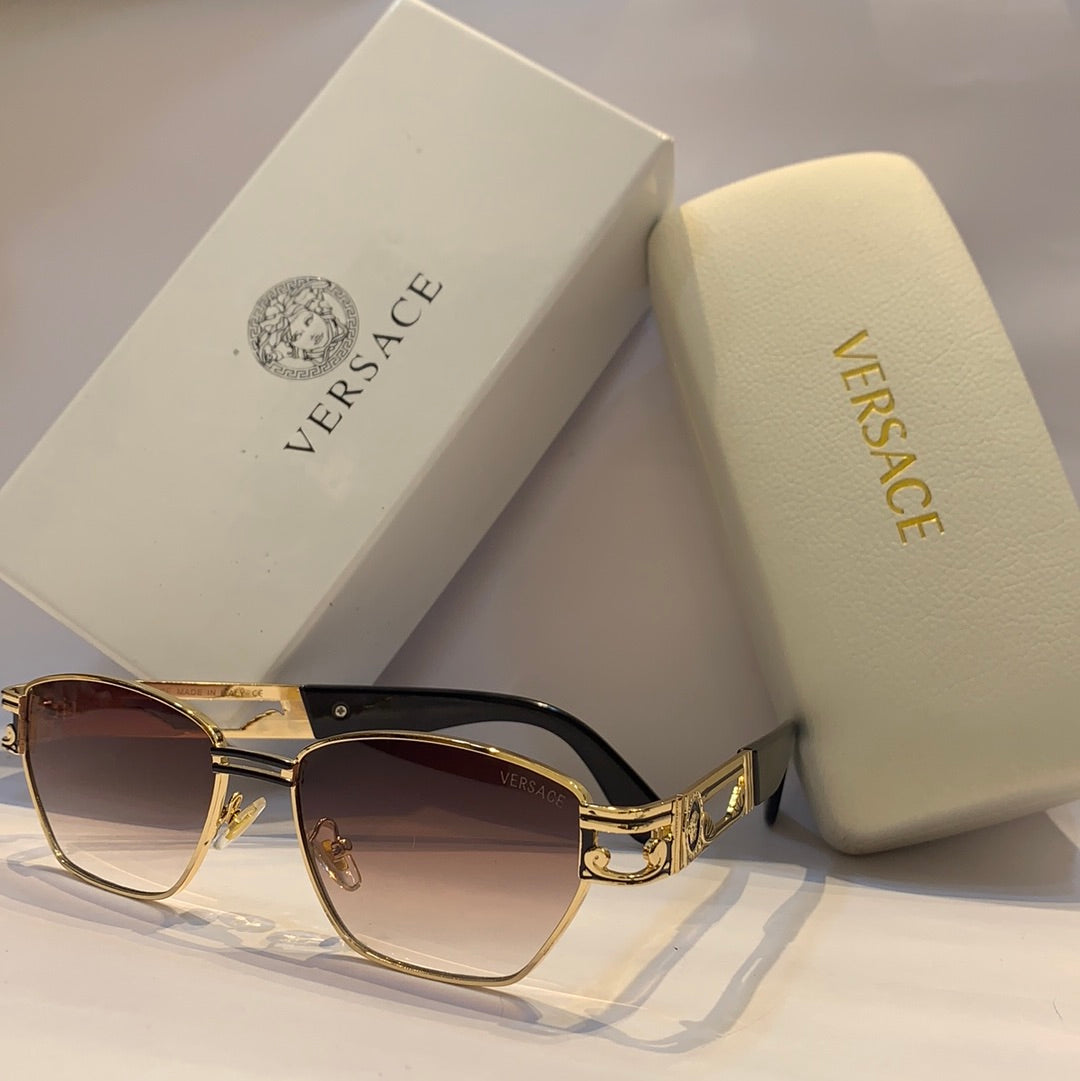 Ver rev Glossy gold Frame brown Shade Unisex Sunglass