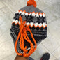 Grey Orange White Black Ear flaps features braided tassels Beanie Cap 9335
