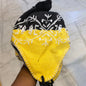 Black Yellow Colour Ear flaps features braided tassels Beanie Cap 9343