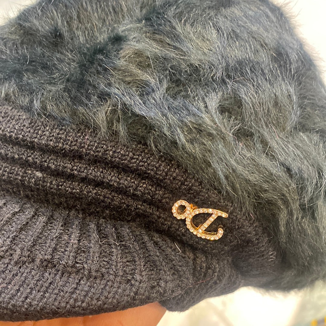 Black Colour DO Wool Women's Fashion Hat Plush Knitted Wind Shield Ear Guard Solid Color Atmosphere Simple Autumn and Winter Warm Hat DO Cap 9356