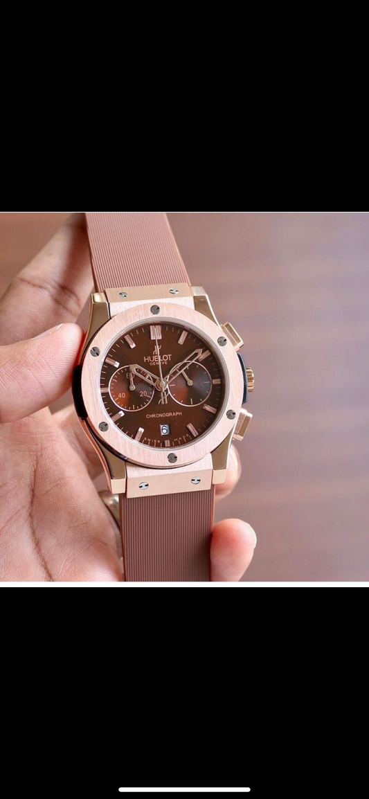 Buh Brown Strap Copper Dial  Chrono Watch For Men 401134