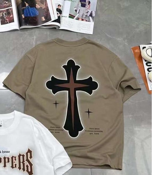 Khaki Colour Black House Chopper With Back Print Drop Shoulder TShirt 298118