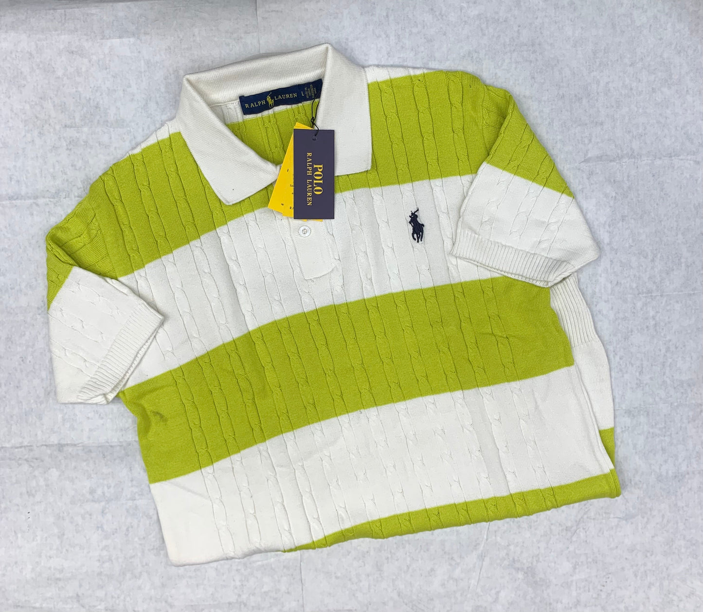 LOP LAR Green White Colour With Front Embroiderey Knitting Collar Tshirt 50193