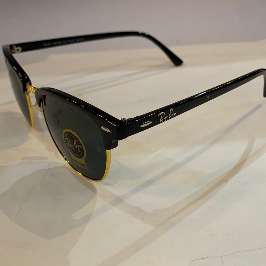 YAR RB Glossy Black Golden Frame Black Shade Unisex Sunglass RB3016 51 21 145