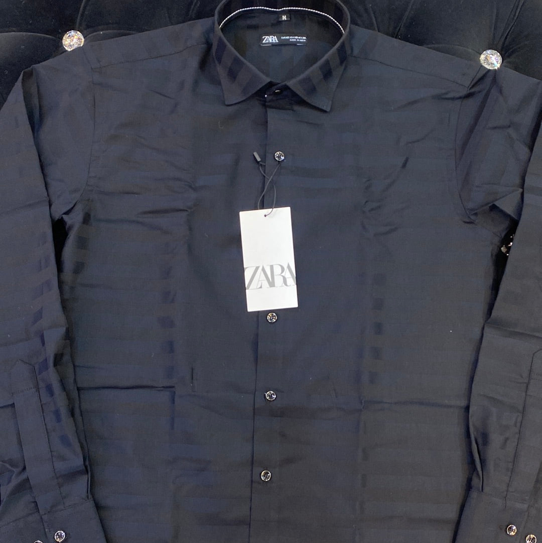 Black Colour ZR Zar Raz With Navy Blue Lines Relaxed Fit Branded Shirts 9106