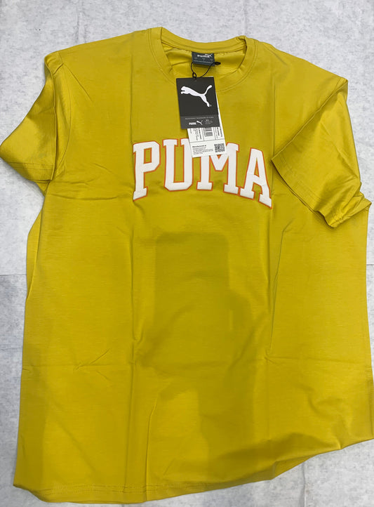MUP Yellow Colour With Mup Puff Print Lycra Fabric Tshirt 50118
