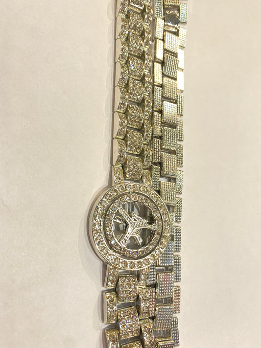 Gold And Sliver Colour With Diamond Studded Cuban Chain 90012