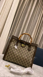 Grey Brown Beige Ladies Handbag with Sling Belt Wooden Handle 2130-1