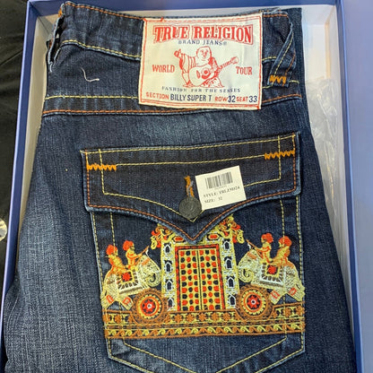 Urt Ler Dark Blue Back Side Embroidery Mens Hight Quality Men’s bell bottom Jeans 32051