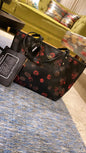 Black Red Floral Print Bag Reversible Bag with Pouch 1907#