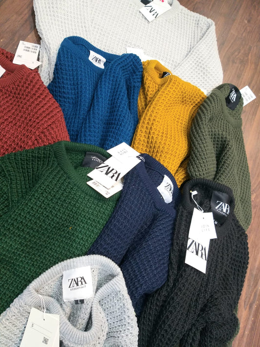 Ocean Blue ZR RAZ ZAR TEXTURED KNIT SWEATER Long sleeve round neck sweater with ribbed trims Unisex