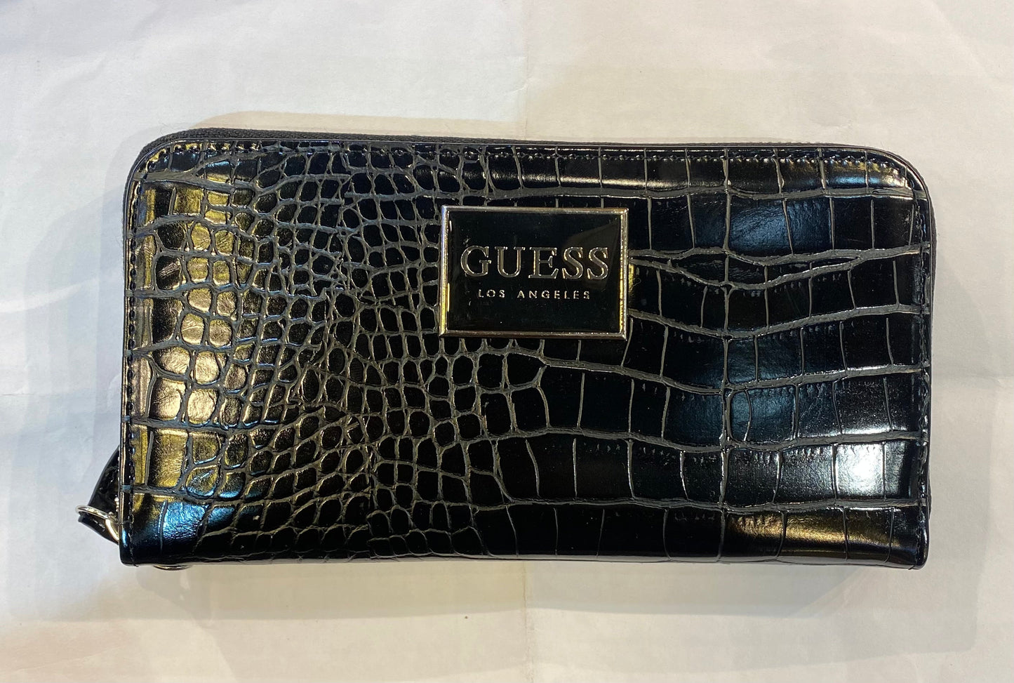 EUG Black Colour With Big Logo Crocodile Print Genuine Leather Ladies Clutch 074399