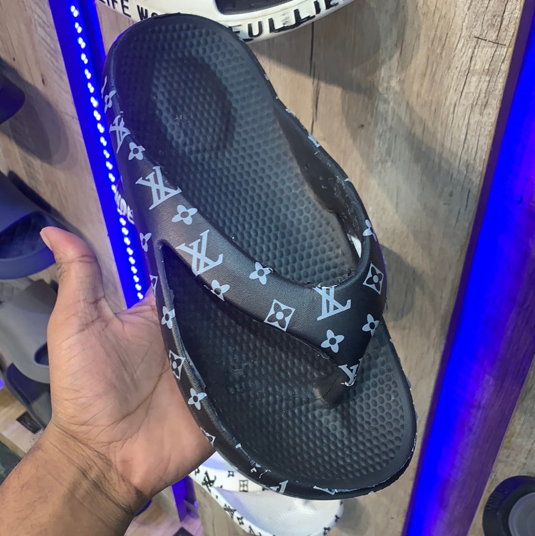 Black white Silver Printed Thumb Slipper