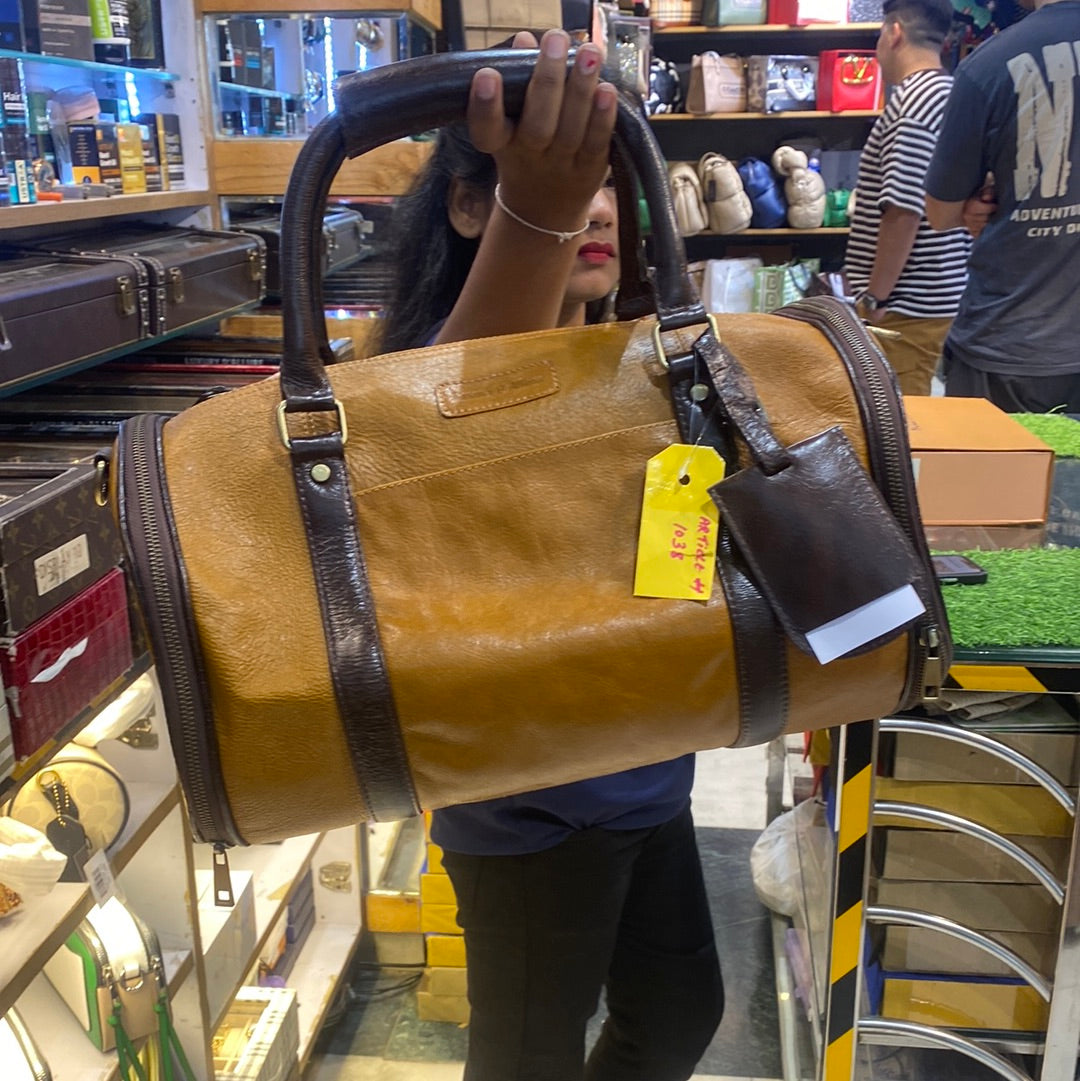 Luxury d’allure Tan Genuine Leather Duffle GYM Bag 1038