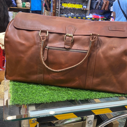 Tan LDA Genuine Leather Plain Flap Big Size Duffle Bag 988093