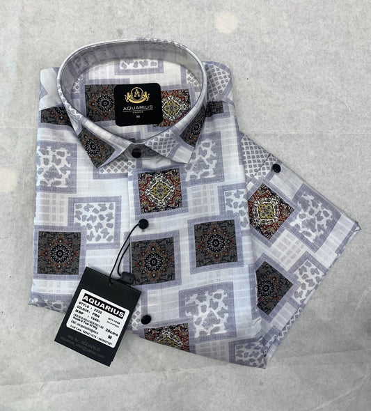 Aquarius Purple White Color With Print Premium Quality Club Wear Shirt 2232