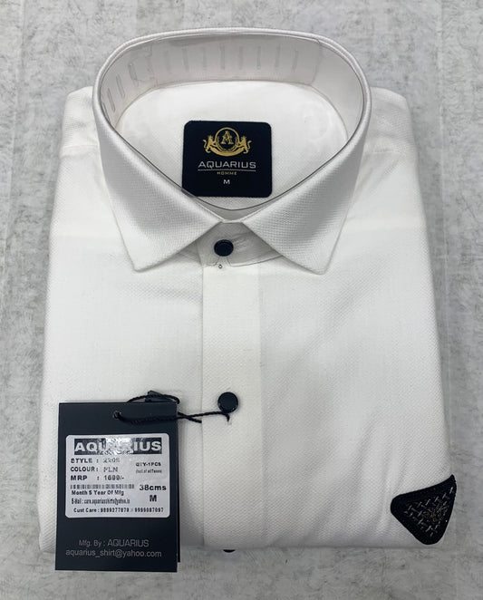 AQUARIUS White Colour With Front Bee Sticker Full Sleeve Men Shirt 2208