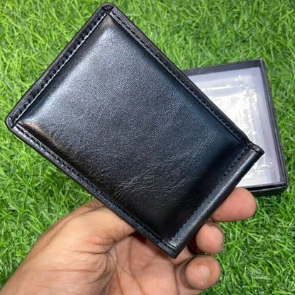 Black Genuine Leather Clipper Wallet for Men 800352