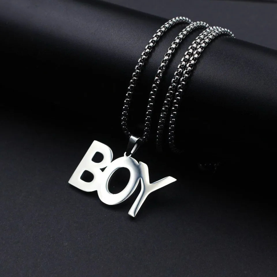 Sliver Boy Latter Pendant Necklace Chain 50300