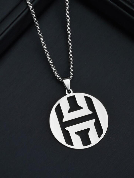 Sliver Letter Hollow Out Round Pendant Necklace Chain 50287