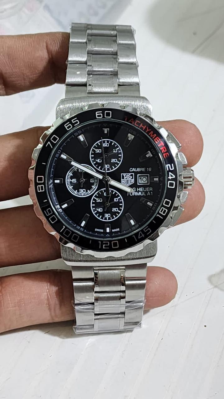 GAT Silver Chain Black Silver Dial Chrono Working Men Watch 901120