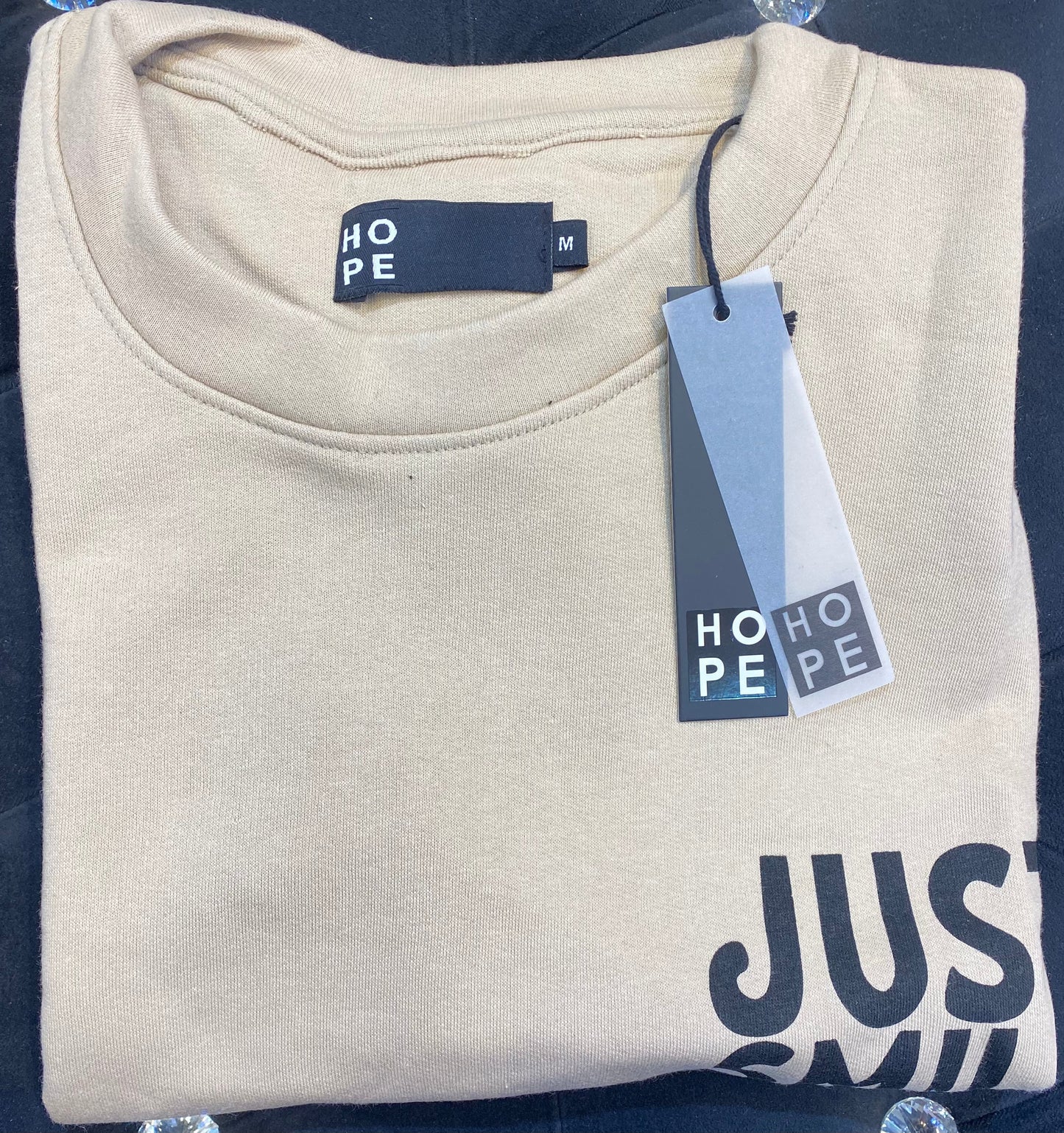 HOPE Beige Colour With Just Smile Back Print Drop Shoulder TShirt 108577
